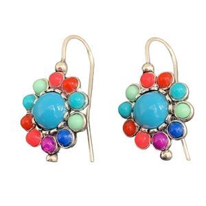 Boho Flower Power Drop Earrings in Colorful Hippie 1960s Bohemian Style